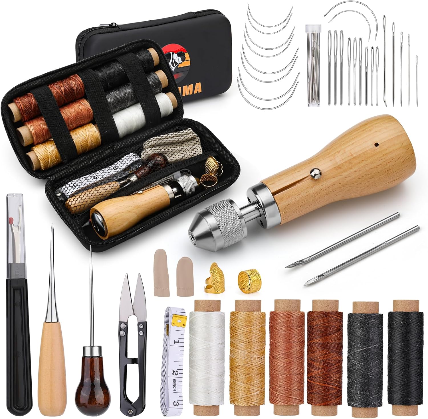 40pcs Leather Sewing Awl Kit with Threads, Needles, and Storage Bag