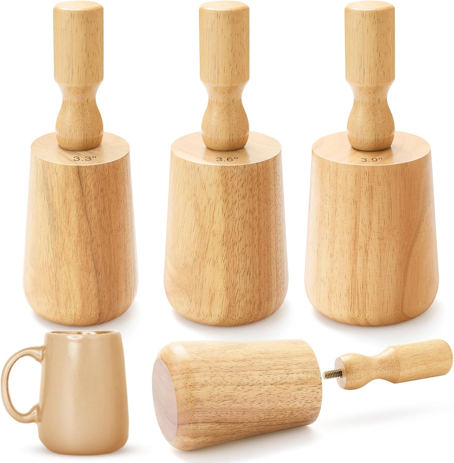 3 PCs Wood Pottery Cup Molds Set with Detachable Handle