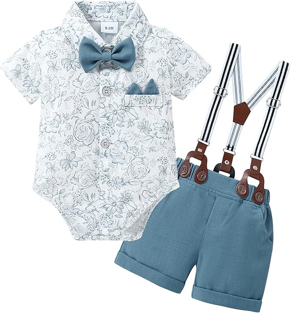 Baby Boy Formal Outfit Set with Shirt, Bowtie, and Shorts