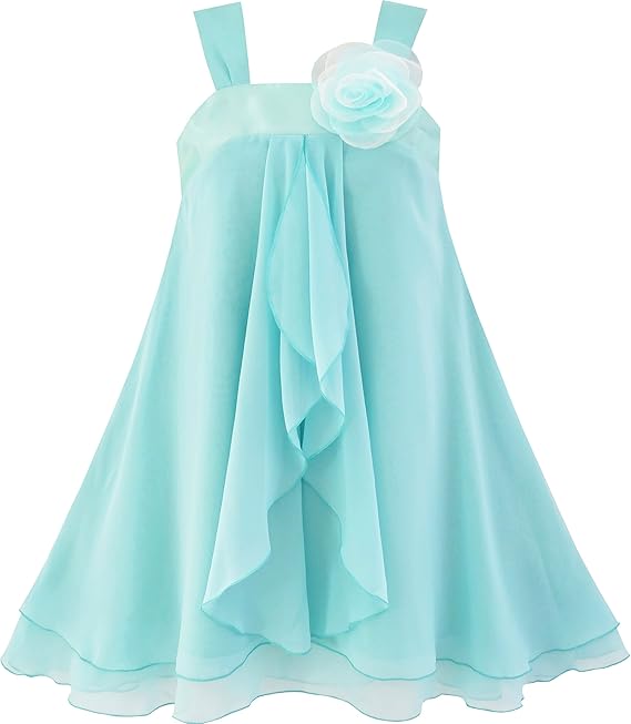 Girls Sleeveless Halter Flower Layered Chiffon Dress