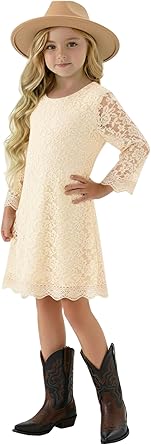 Girl Vintage Lace Scalloped Trim Boho Rustic Flower Girl Dress