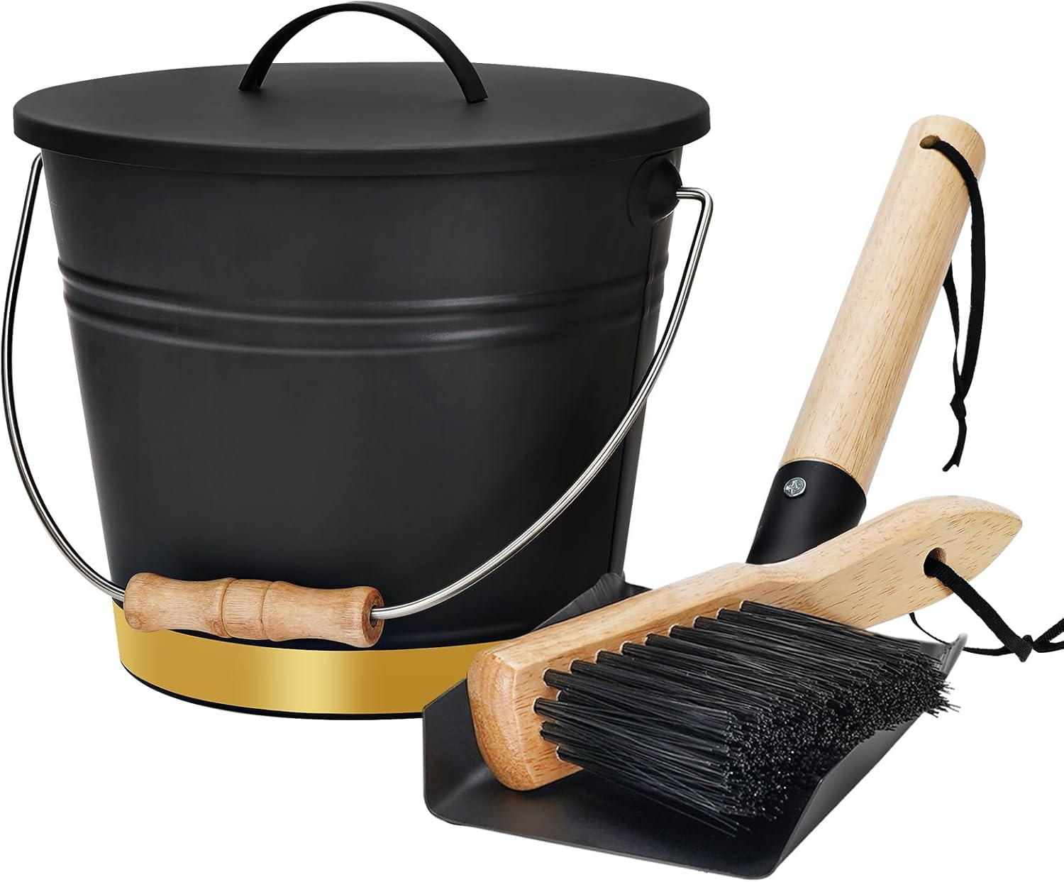 Mini Ash Bucket with Lid, Shovel and Hand Broom, Galvanized Steel