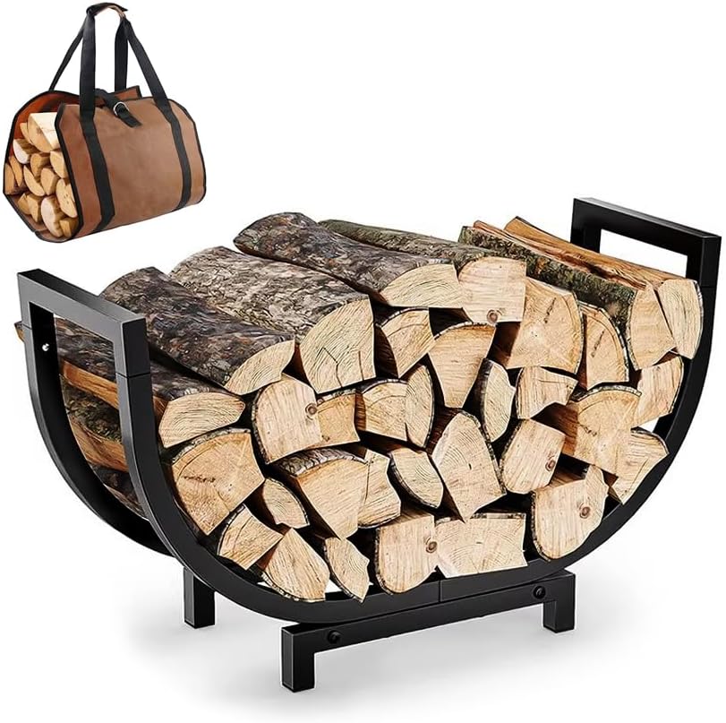 24-In Curved Firewood Rack with Log Carrier