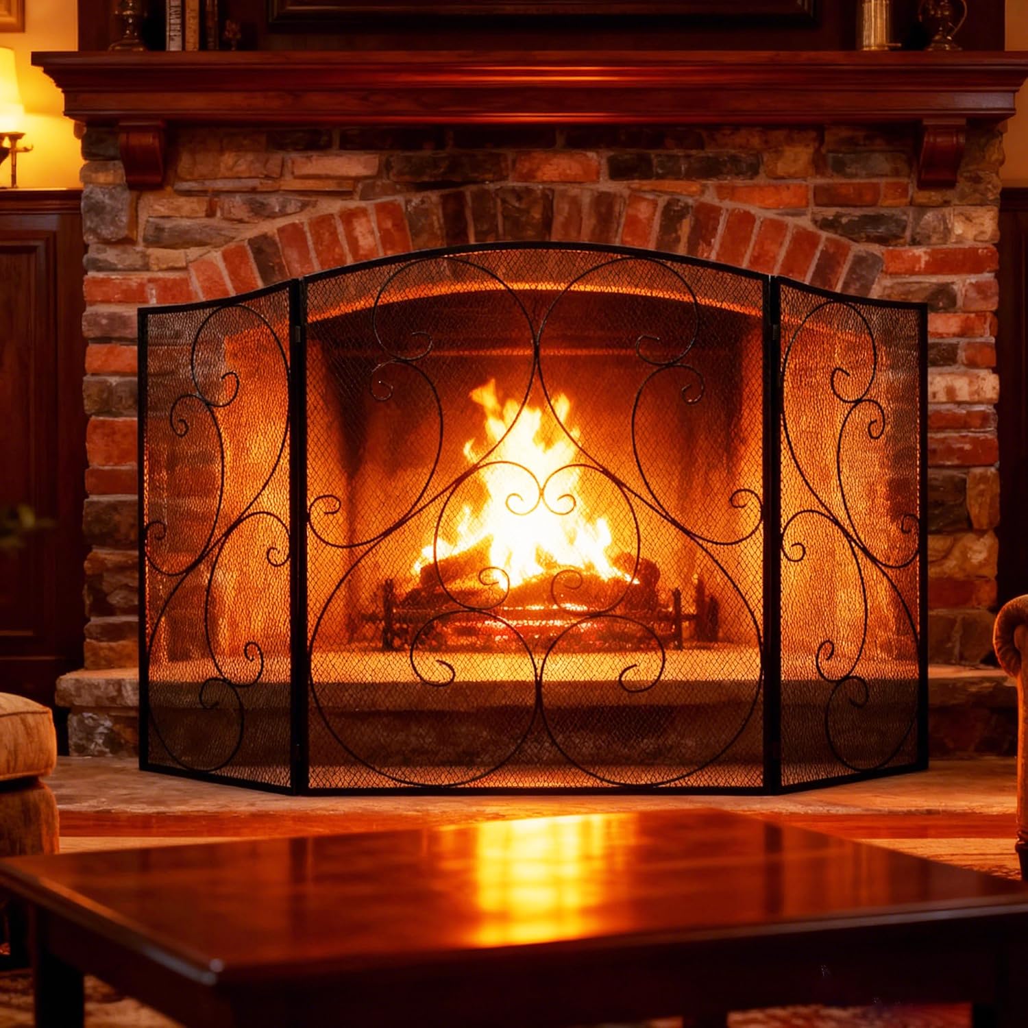 3-Panel Foldable 51.2" Fireplace Screen Spark Guard