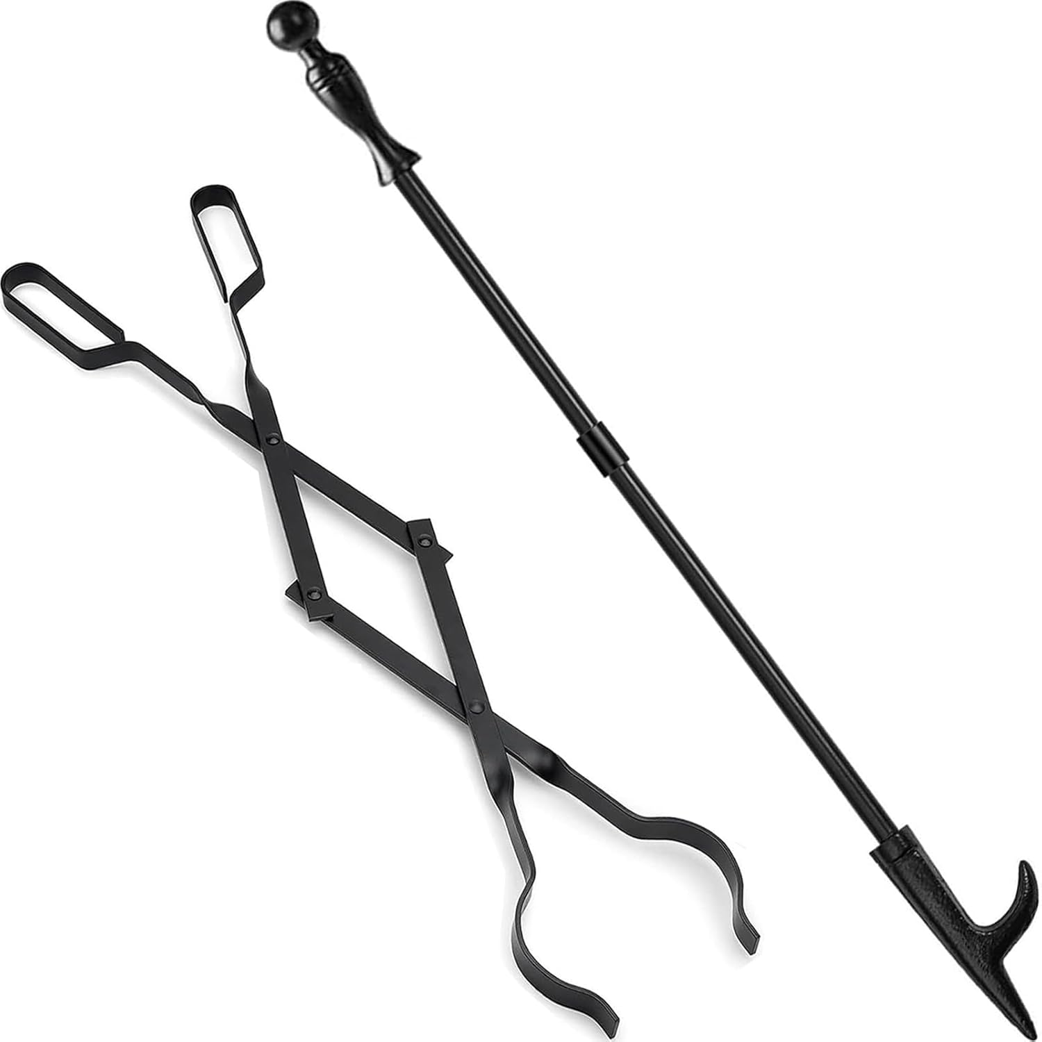 32" Long Fireplace Poker and Log Tongs Tool Set, Heavy Duty