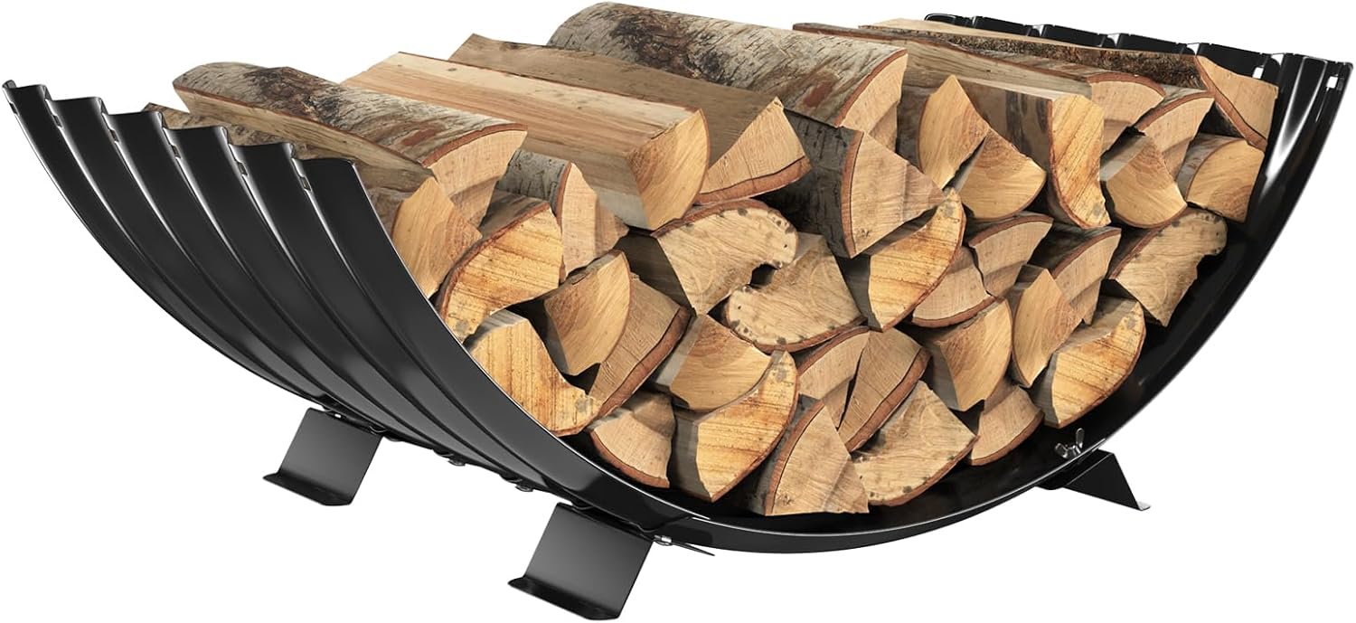 Metal Firewood Rack with Sector Design and Steel Legs, 32 Inches Diameter
