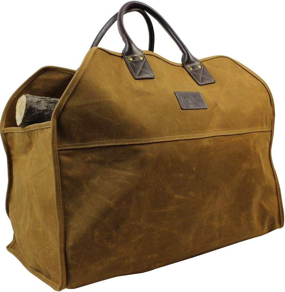 Heavy Duty Waxed Canvas Firewood Log Carrier Tote Bag