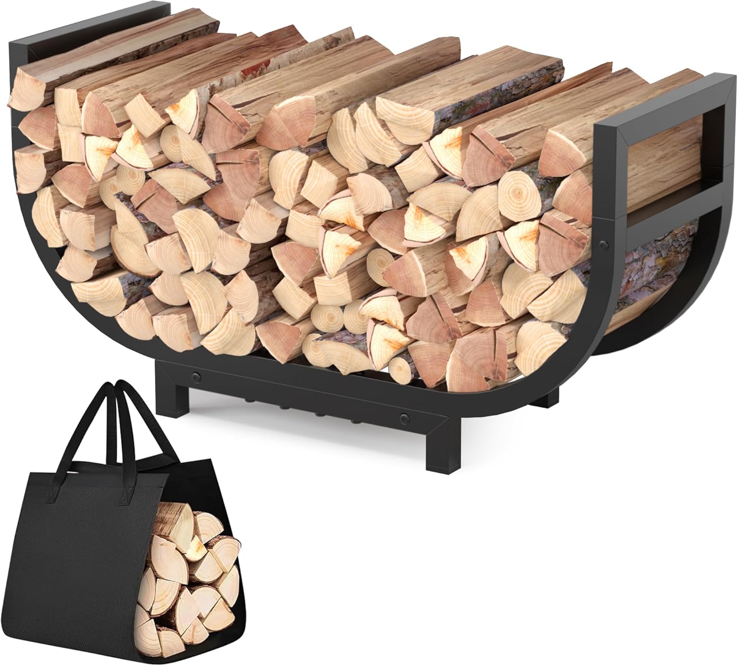 30-inch Firewood Rack Outdoor Indoor with Log Carrier Bag