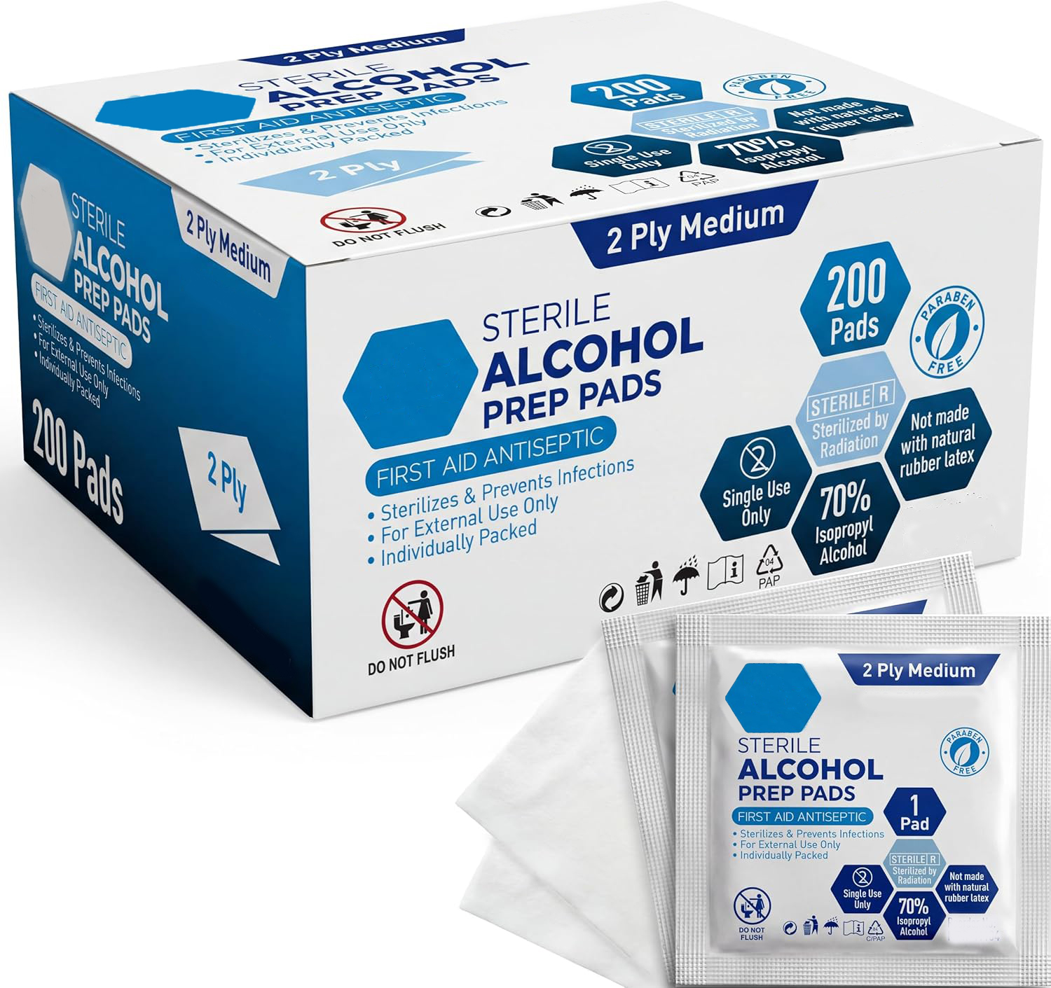 Sterile Alcohol Prep Pads 70% Isopropyl Antiseptic Wipes