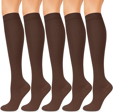 Wide Calf Compression Socks for Women & Men - 5 Pairs 15-20 mmHg