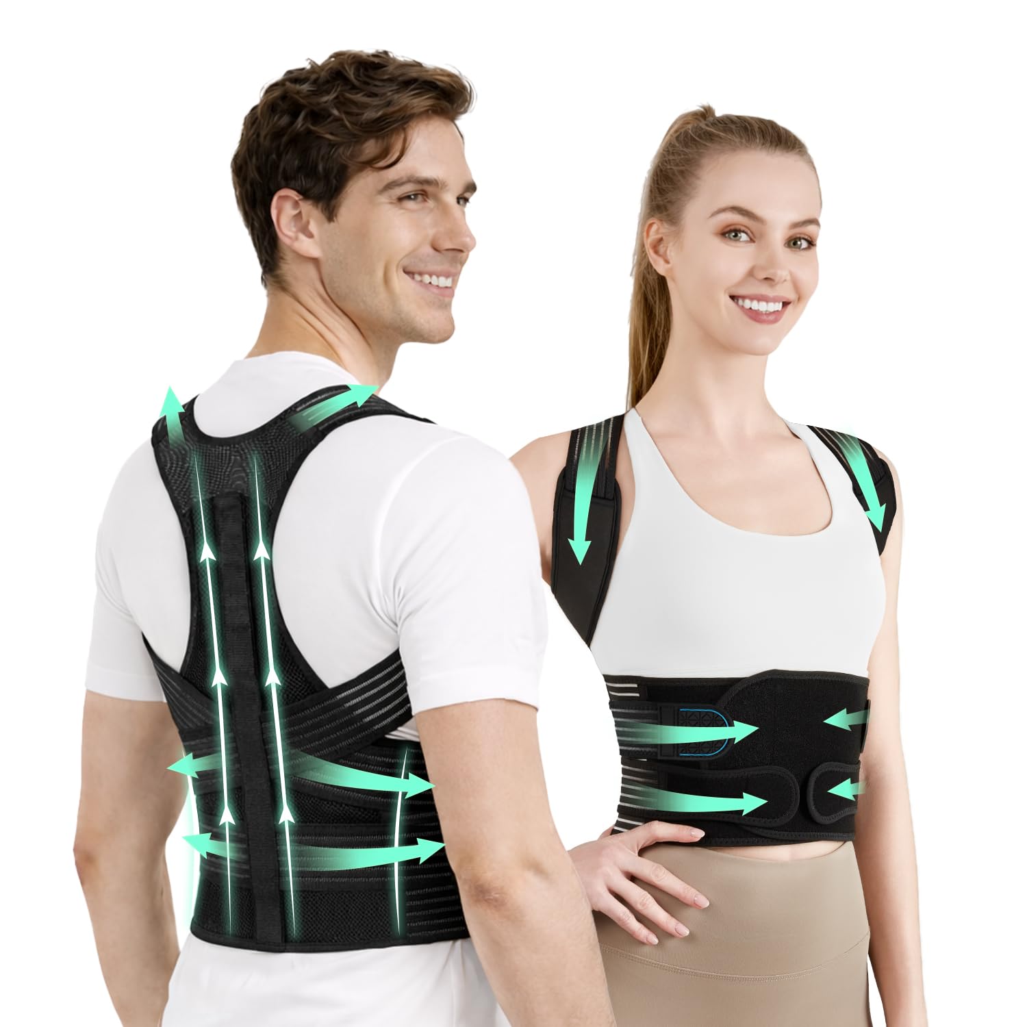 Back Brace Posture Corrector for Women and Men, 4-Point Back Support System