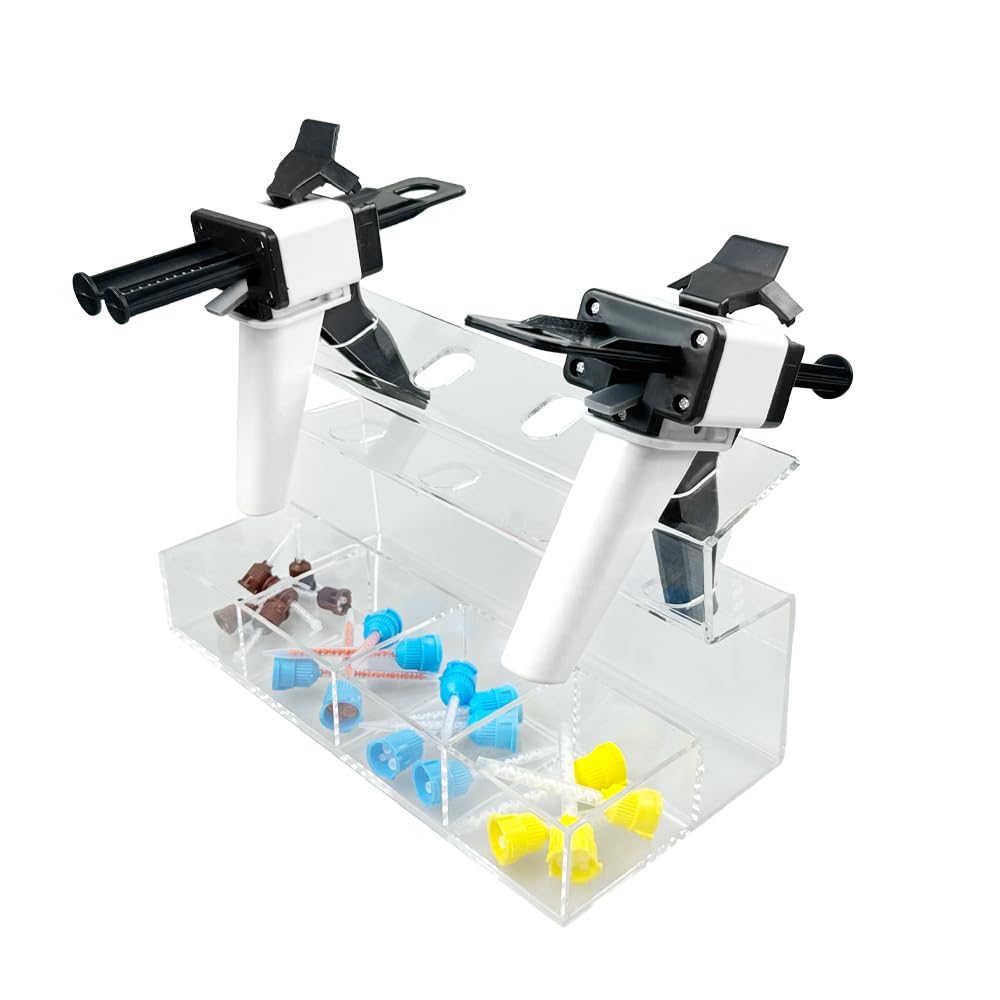 Clear Acrylic 4-Gun Dental Impression Gun Organizer with Mixing Tips Storage