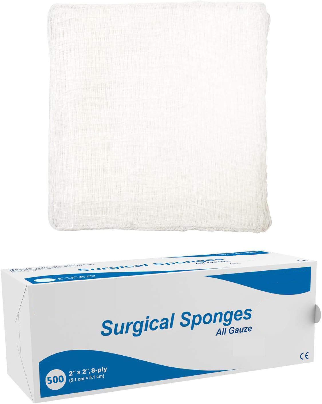 Surgical Gauze Sponges - Absorbent Cotton, 8-Ply, 2x2 in, 500 Count
