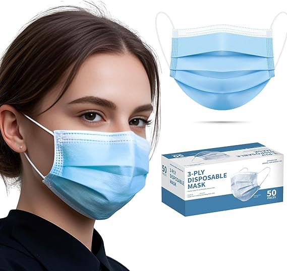 Disposable 3-Ply Breathable Earloop Face Mask for Adults (50pcs)