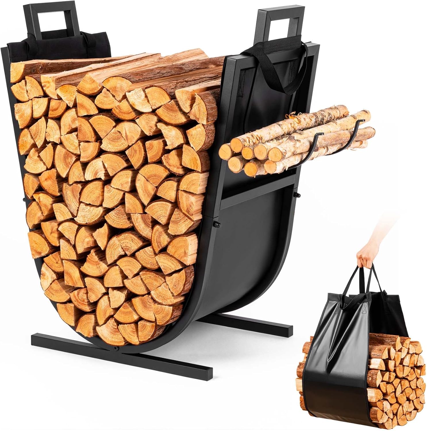 Firewood Storage Rack with Canvas Carrier - 27 inch(H) x 20.5 inch(W)