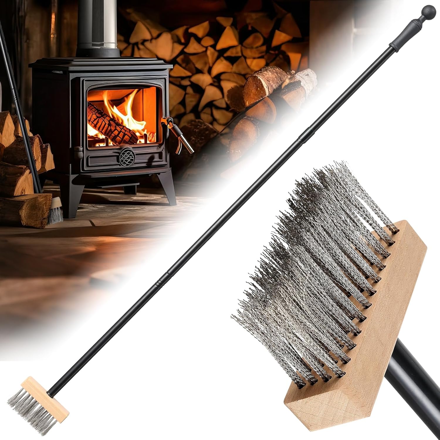 Adjustable Long Handle Fireplace Cleaning Wire Brush