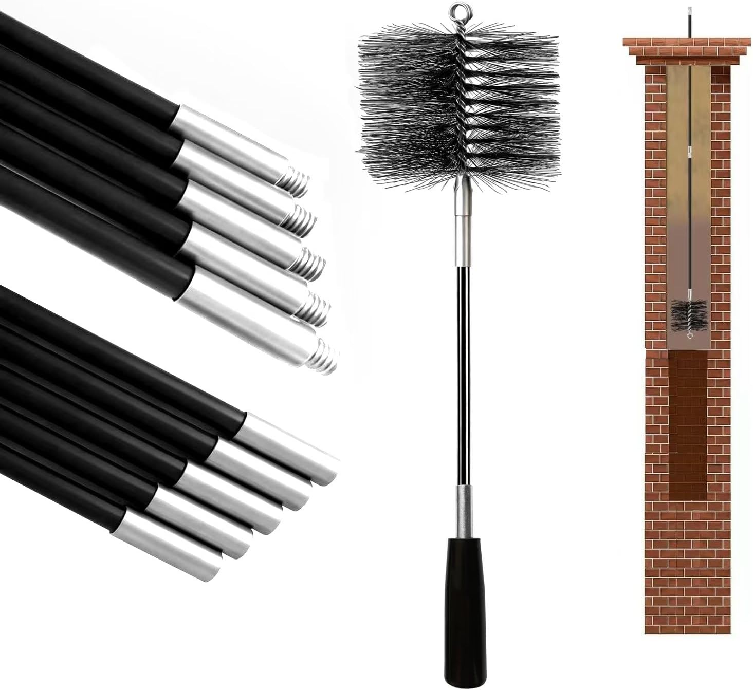 7.5ft Chimney Pipe Cleaning Brush Rod Kit, 2.5 inch