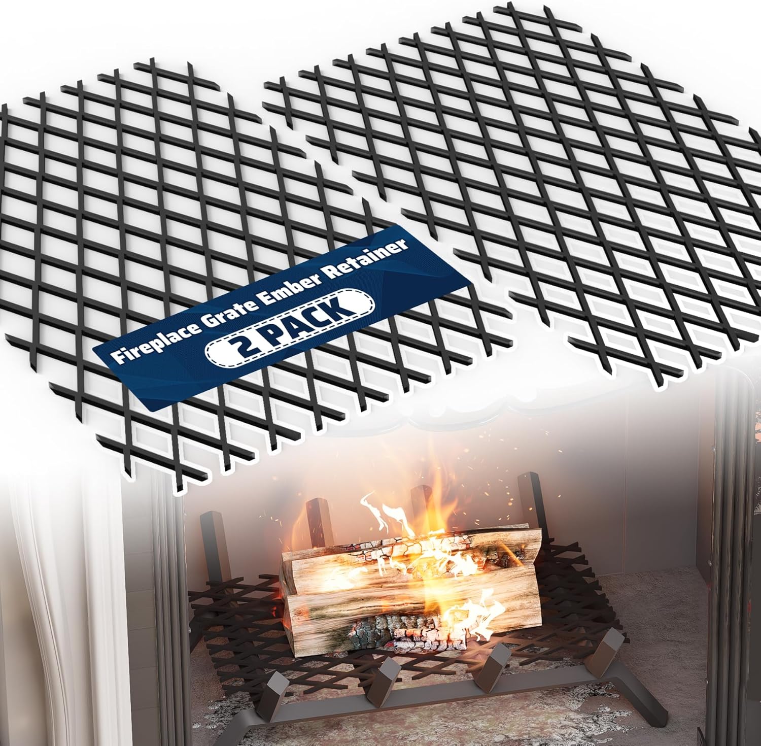 Fireplace Grate Ember Retainer Mesh Set 16 x 10 Inch 2 Pcs