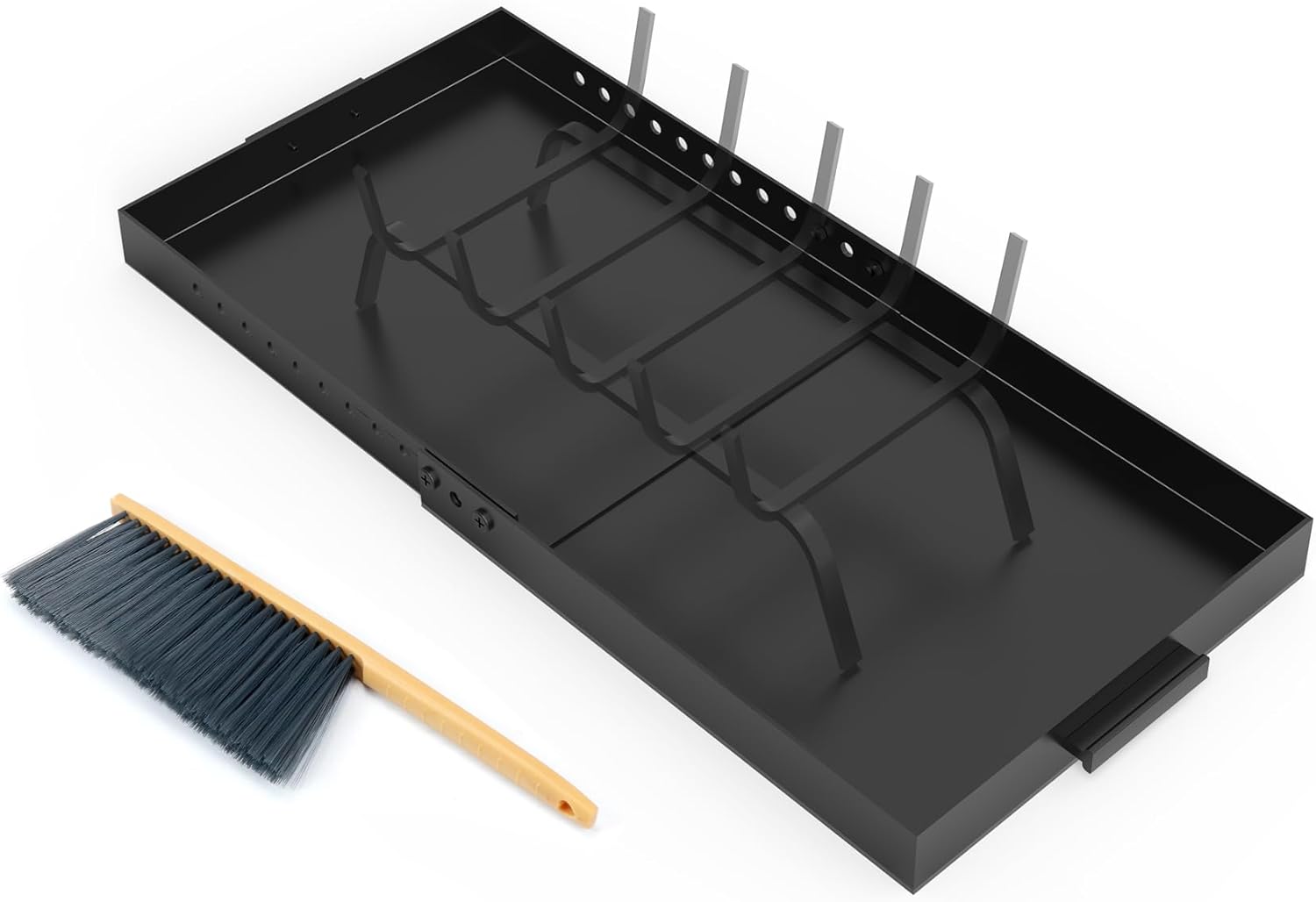 Adjustable Fireplace Ash Tray with Handles and Brush