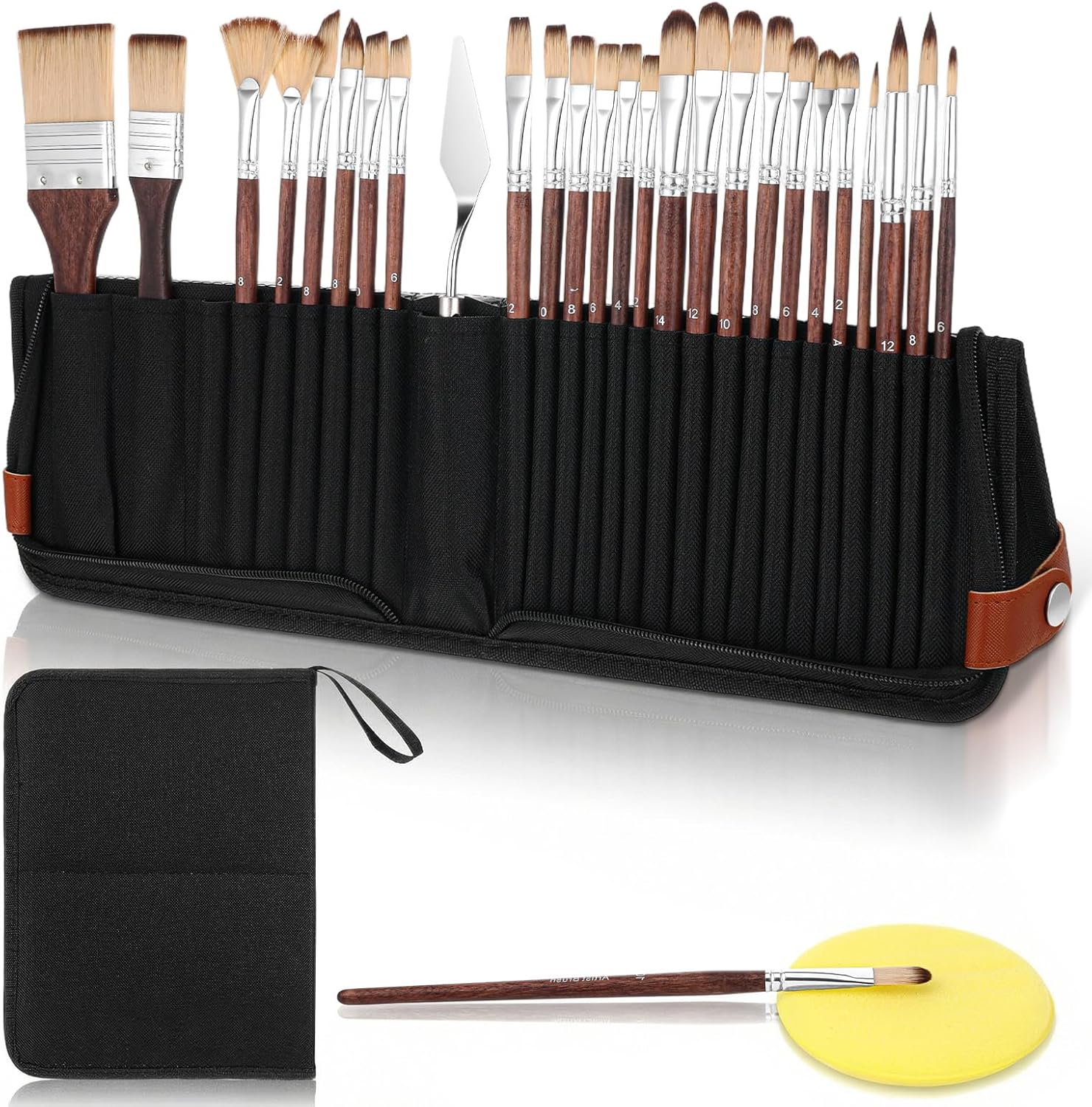 26 Pcs Professional Acrylic Watercolor Oil Paint Brushes with Carrying Case