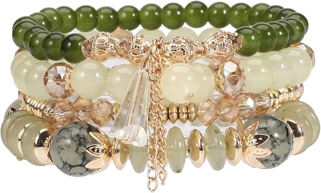 Boho Stackable Beaded Bracelets Set for Women, 4 Pieces