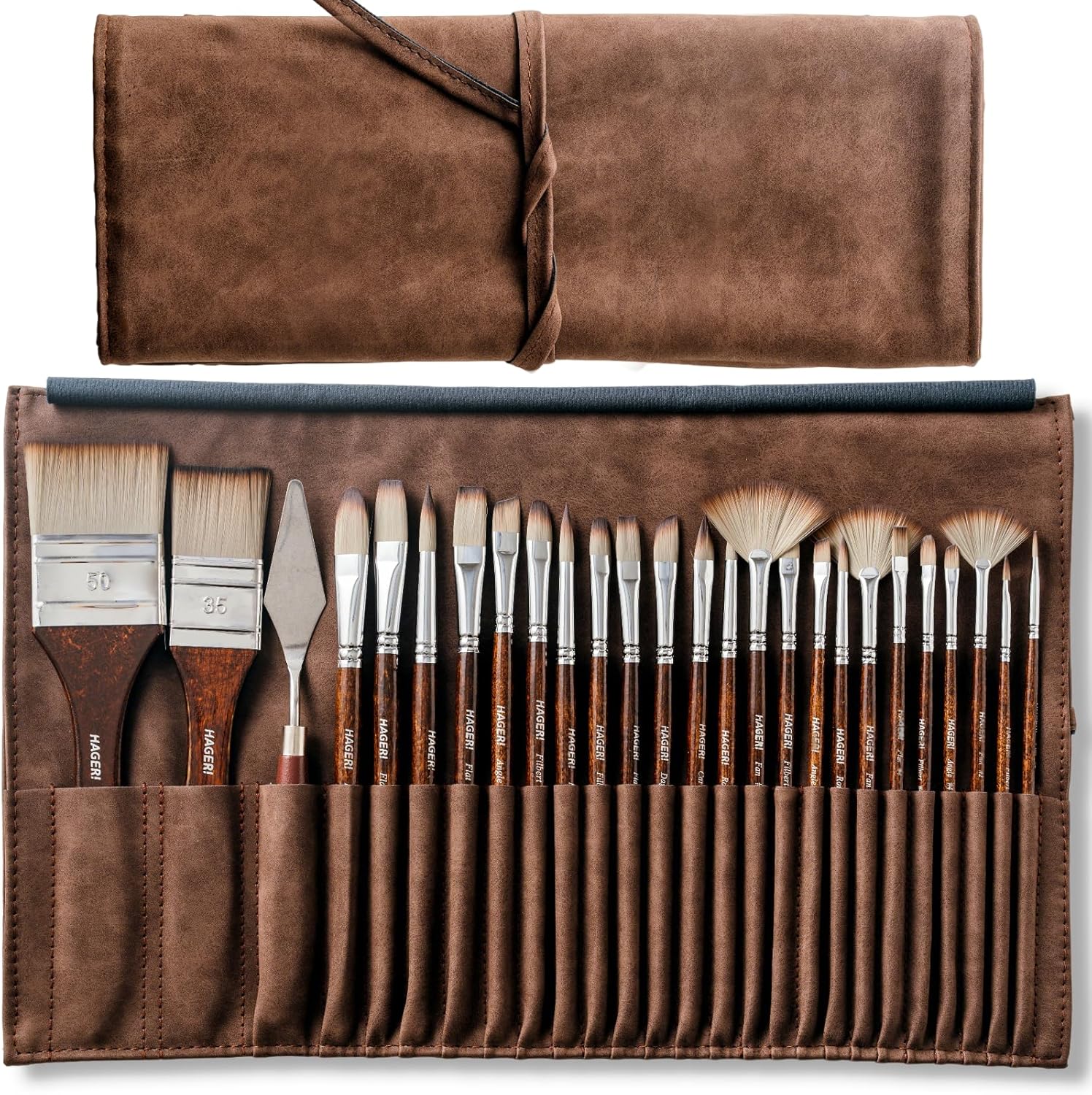 25-Piece Synthetic Paint Brush Set with Palette Knife & Roll