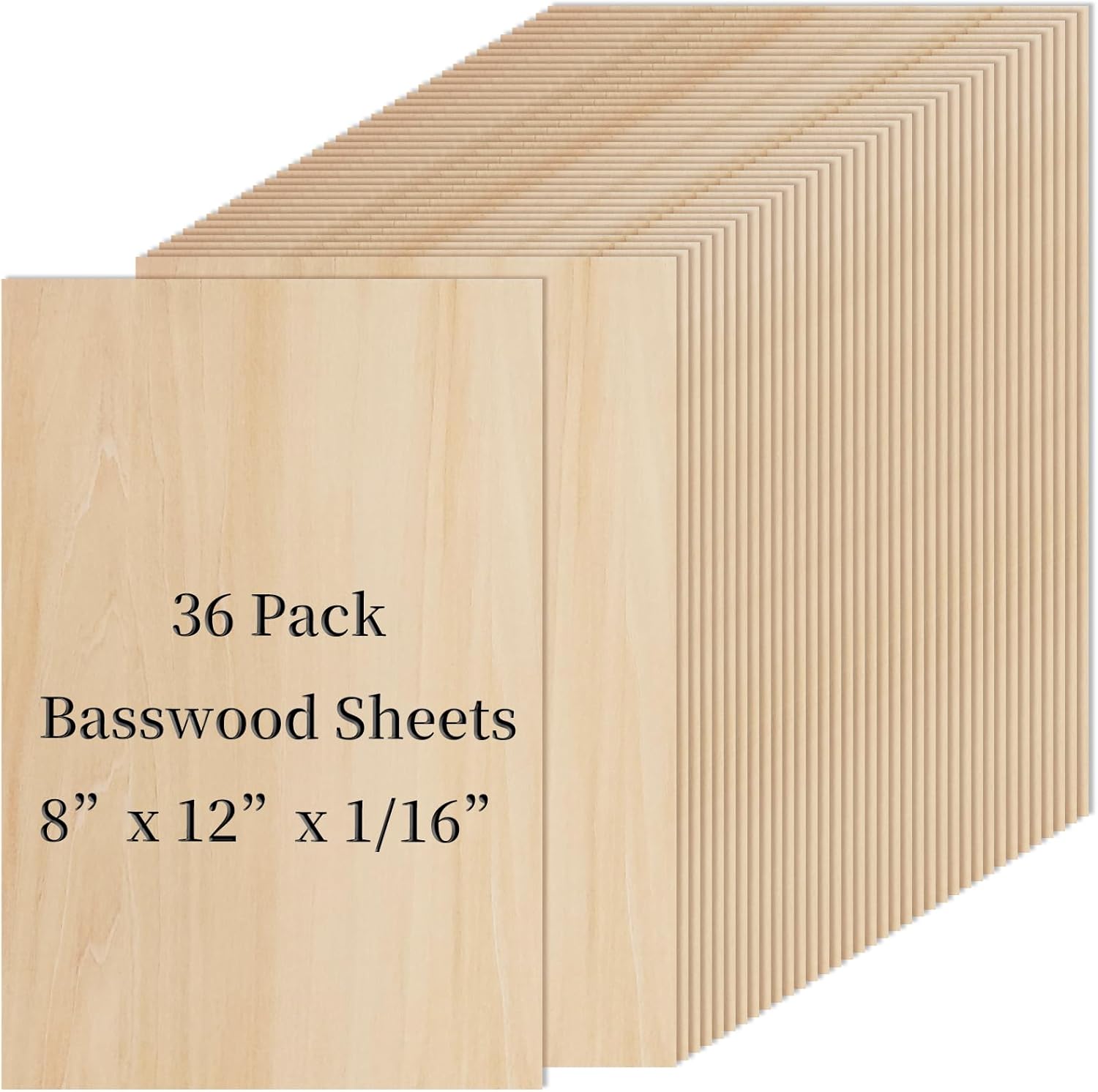 Basswood plywood craft sheets 8x12 inch 36 pcs 1.5mm