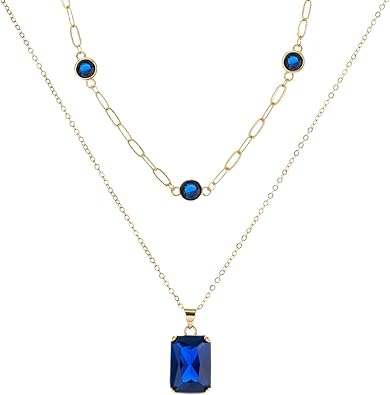 Natural Sapphire Birthstone Layered Necklace for Women