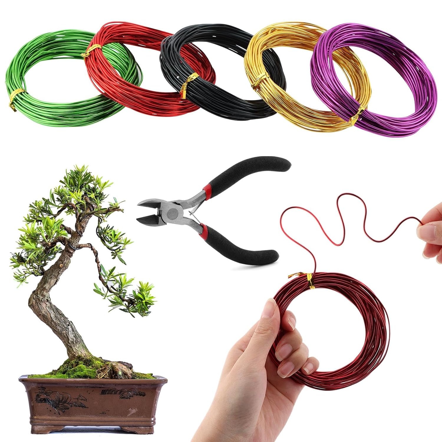 1.5mm x 10m/roll Aluminum Bonsai-Training Wires with Hand Plier Cutter