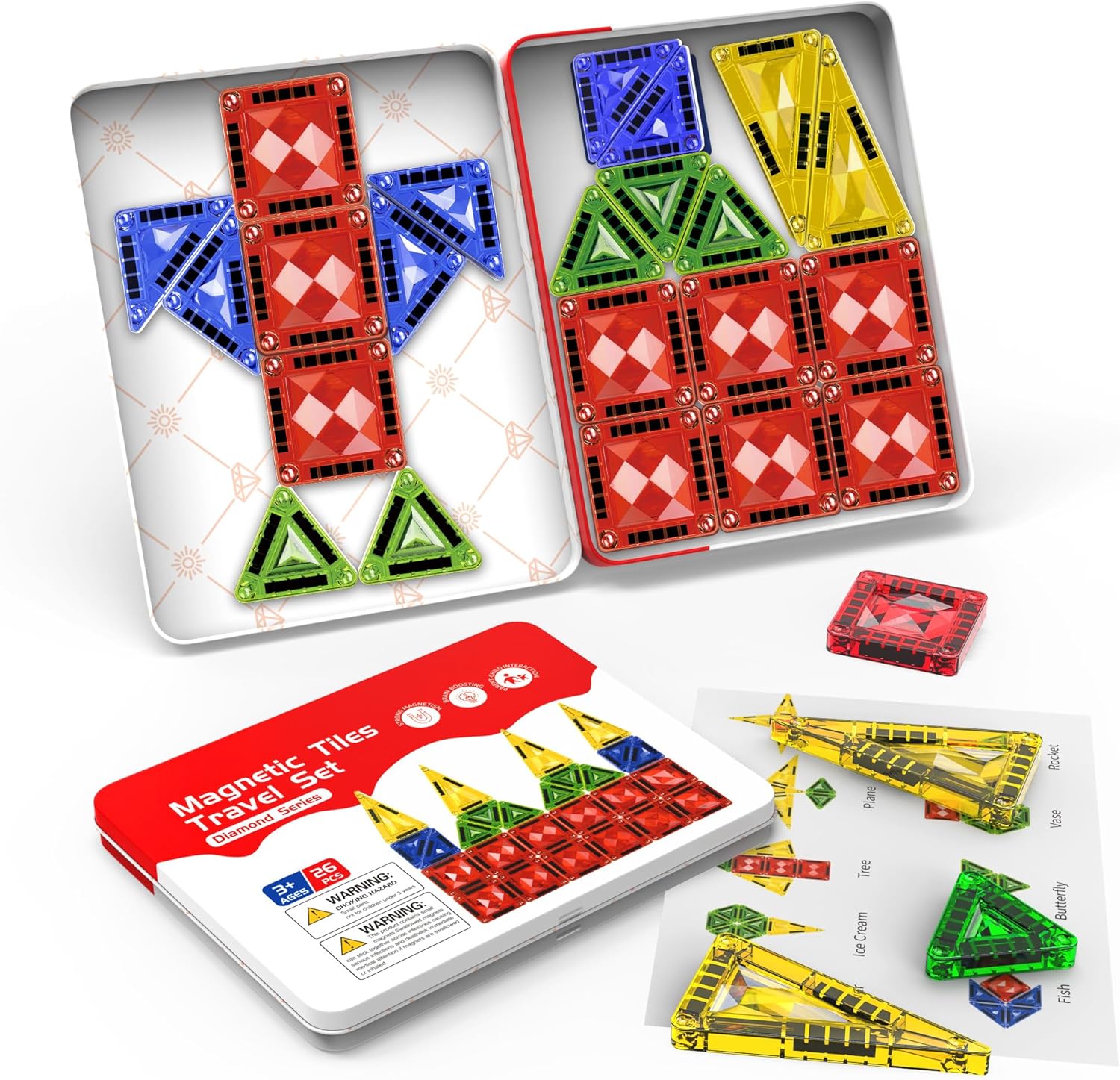 Travel Magnetic Building Blocks with Metal Storage Box for Kids Ages 3-8