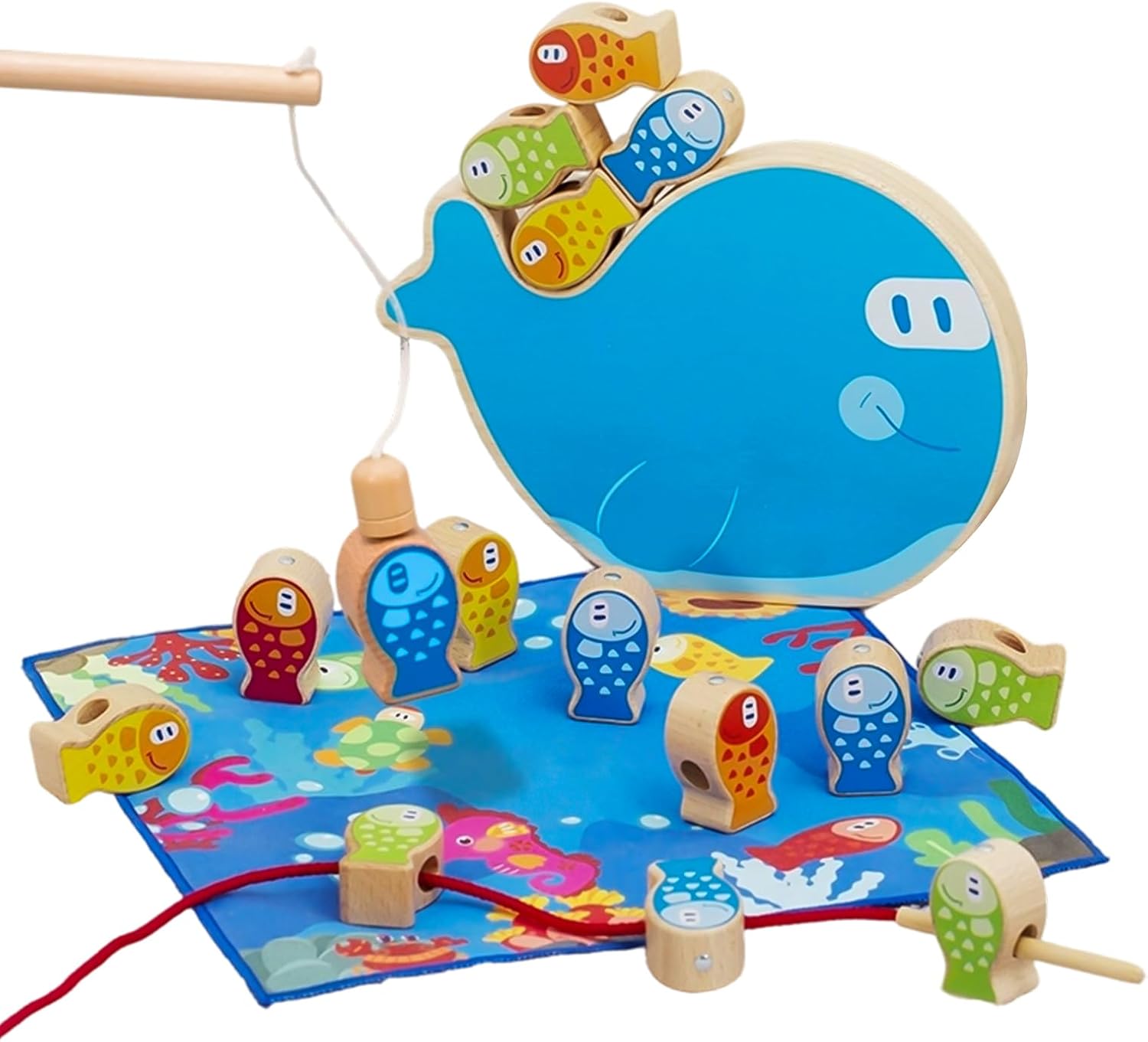 Wooden 4-in-1 Fishing Stacking Educational Toy Set for Toddlers