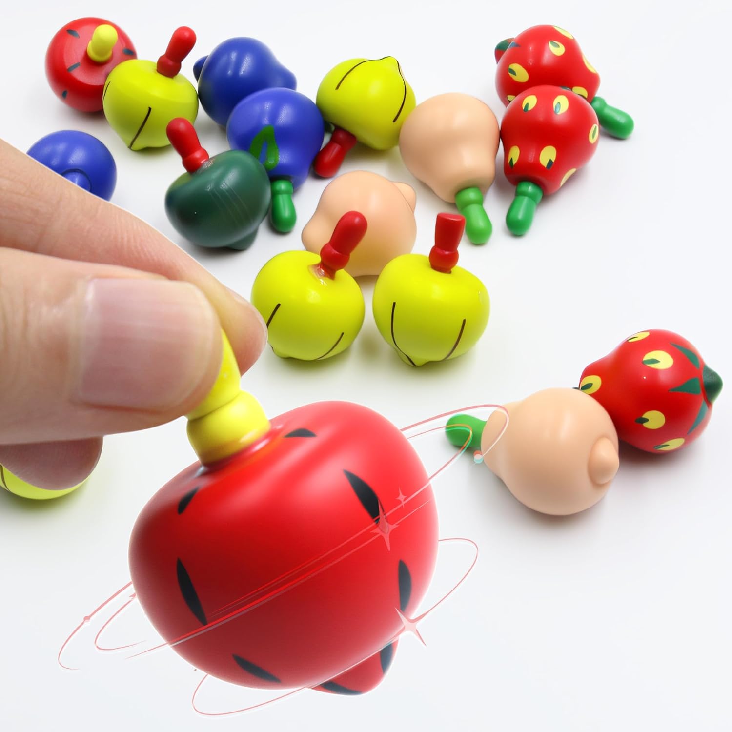 Fruit Wooden Spinning Tops Set