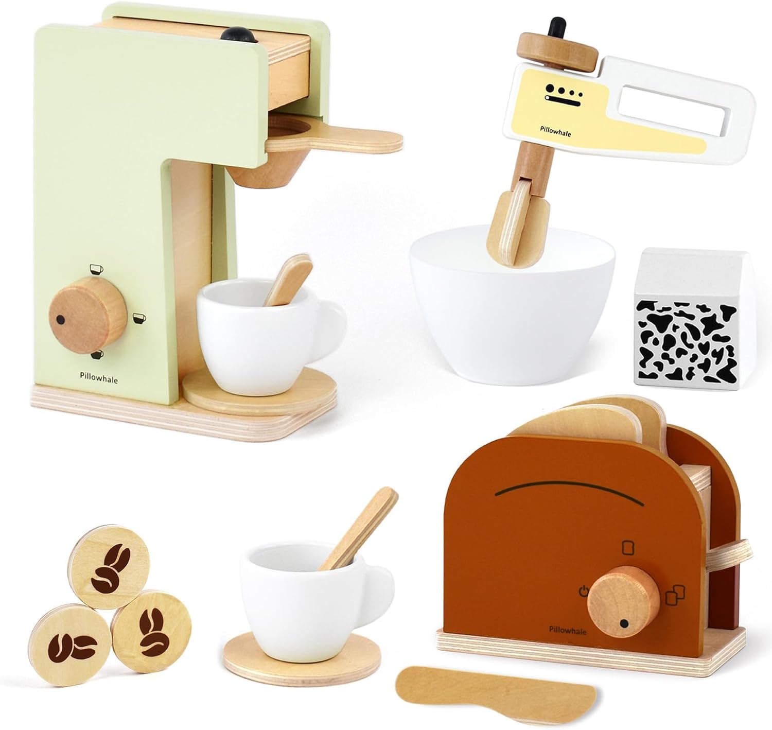 3-in-1 Wooden Coffee Maker Toaster Blender Play Kitchen Set