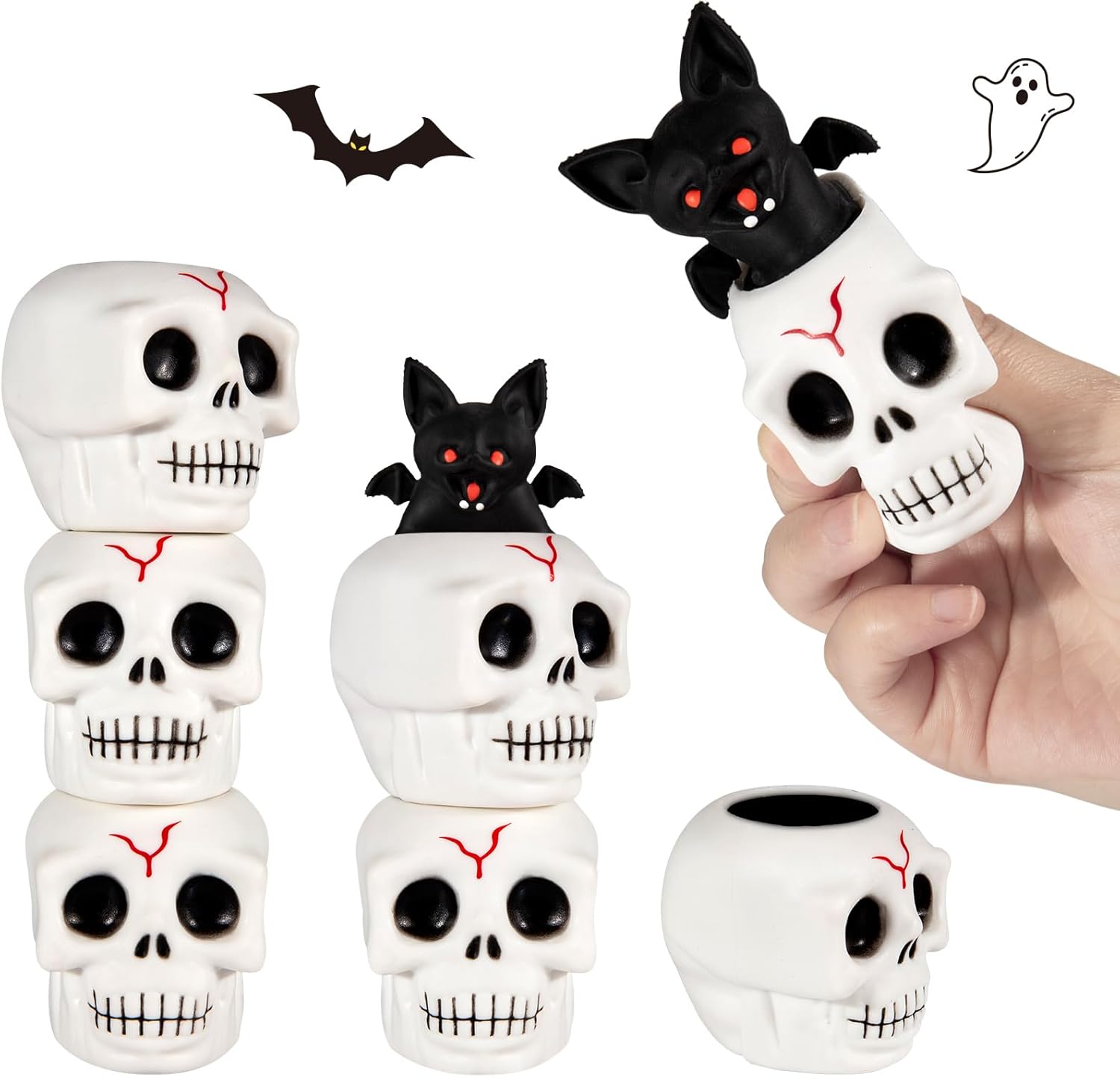 Halloween skull squeeze stress relief toy set 6 pcs