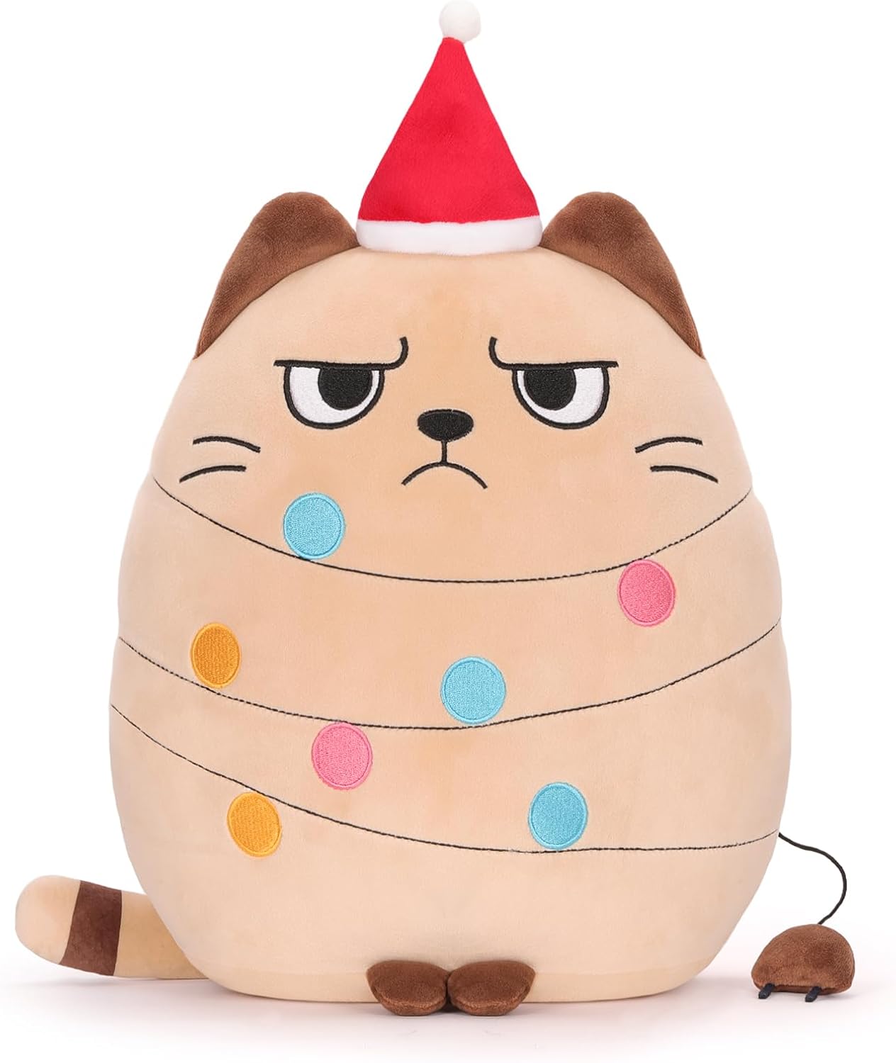 Christmas Cat Plush Pillow Stuffed Animal 12 Inch Beige