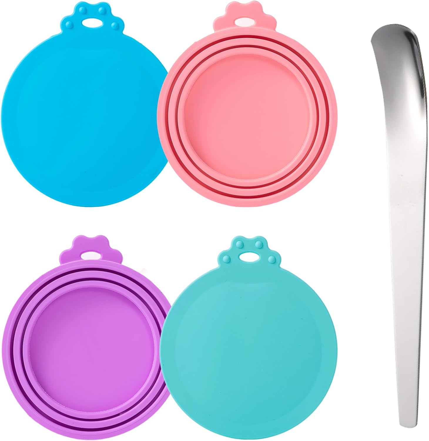Pet Food Can Covers with Spoon, Universal Silicone Lids for Cans