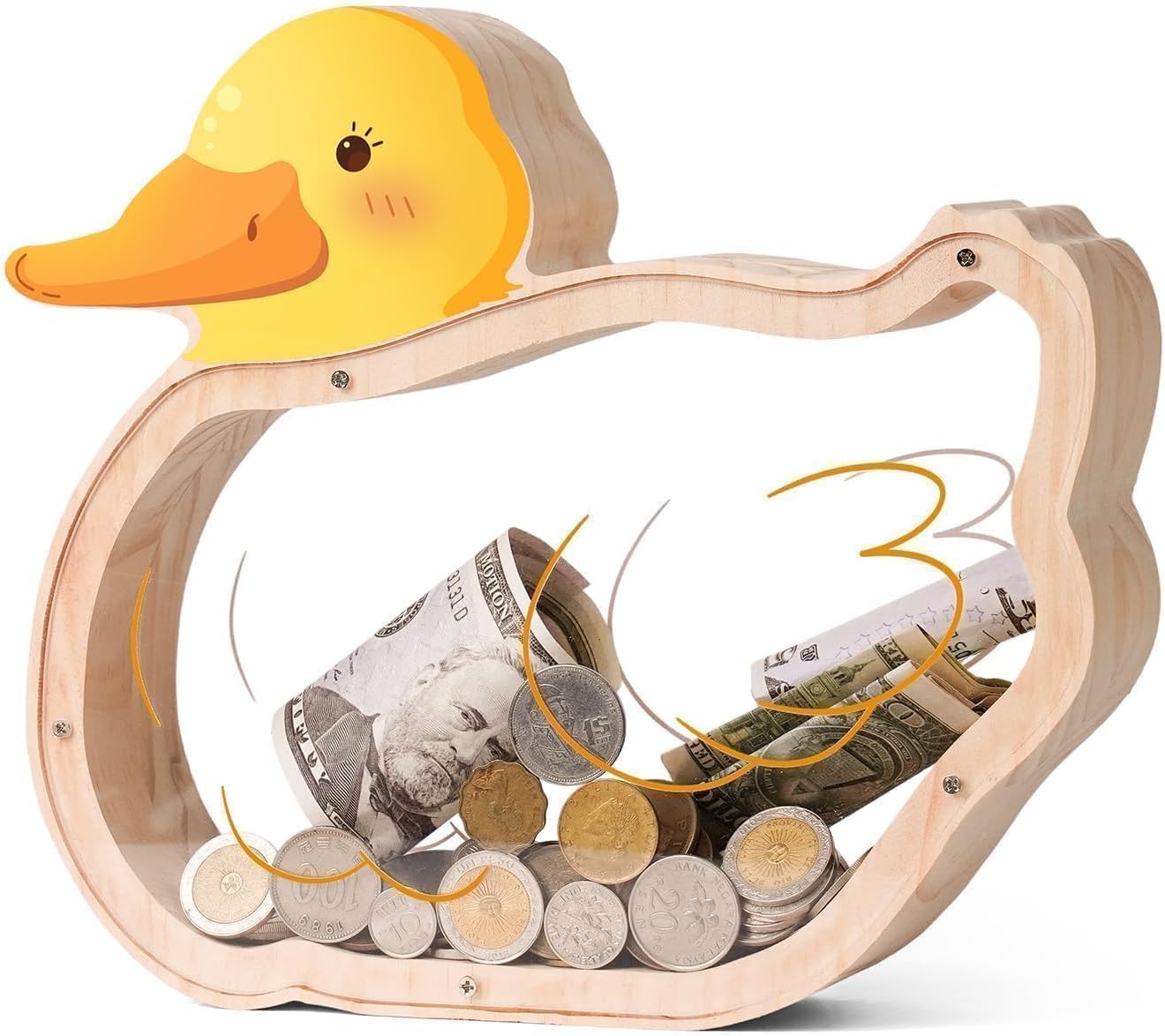 Wooden Duck Kids Piggy Bank with Acrylic Viewing Panels