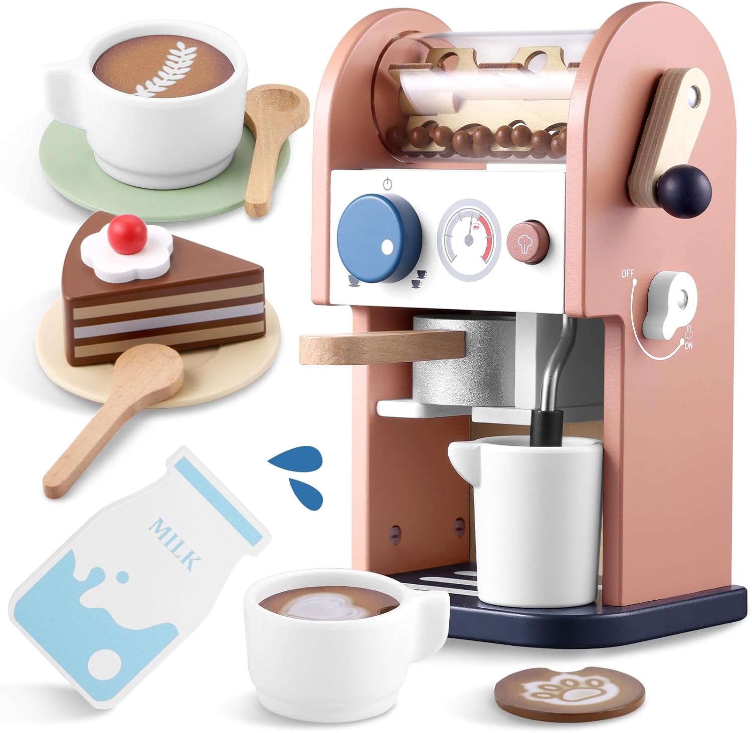 Wooden Kids Coffee Maker Pretend Play Set 14 pcs