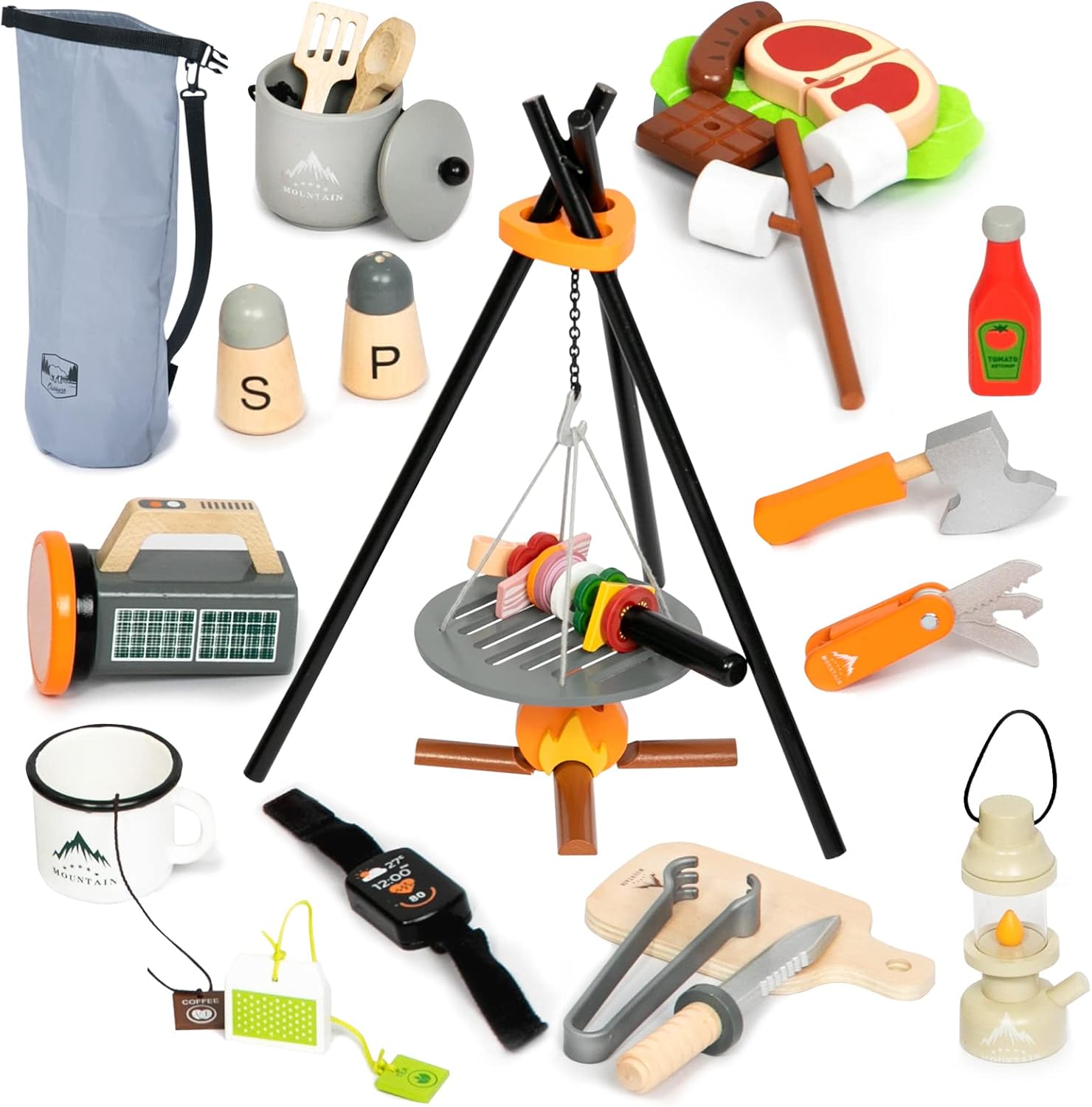 Kids Camping Pretend Play Set with Campfire & Accessories