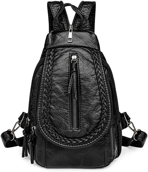 Faux Leather Convertible Sling Backpack Travel Bag Women