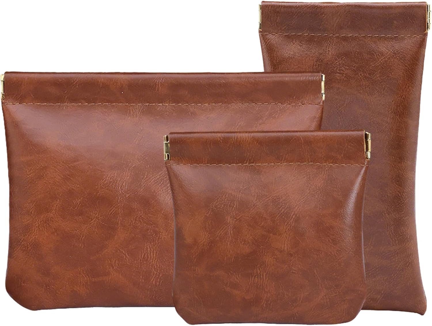 Snap Closure PU Leather Makeup Pouch Set 3 Sizes