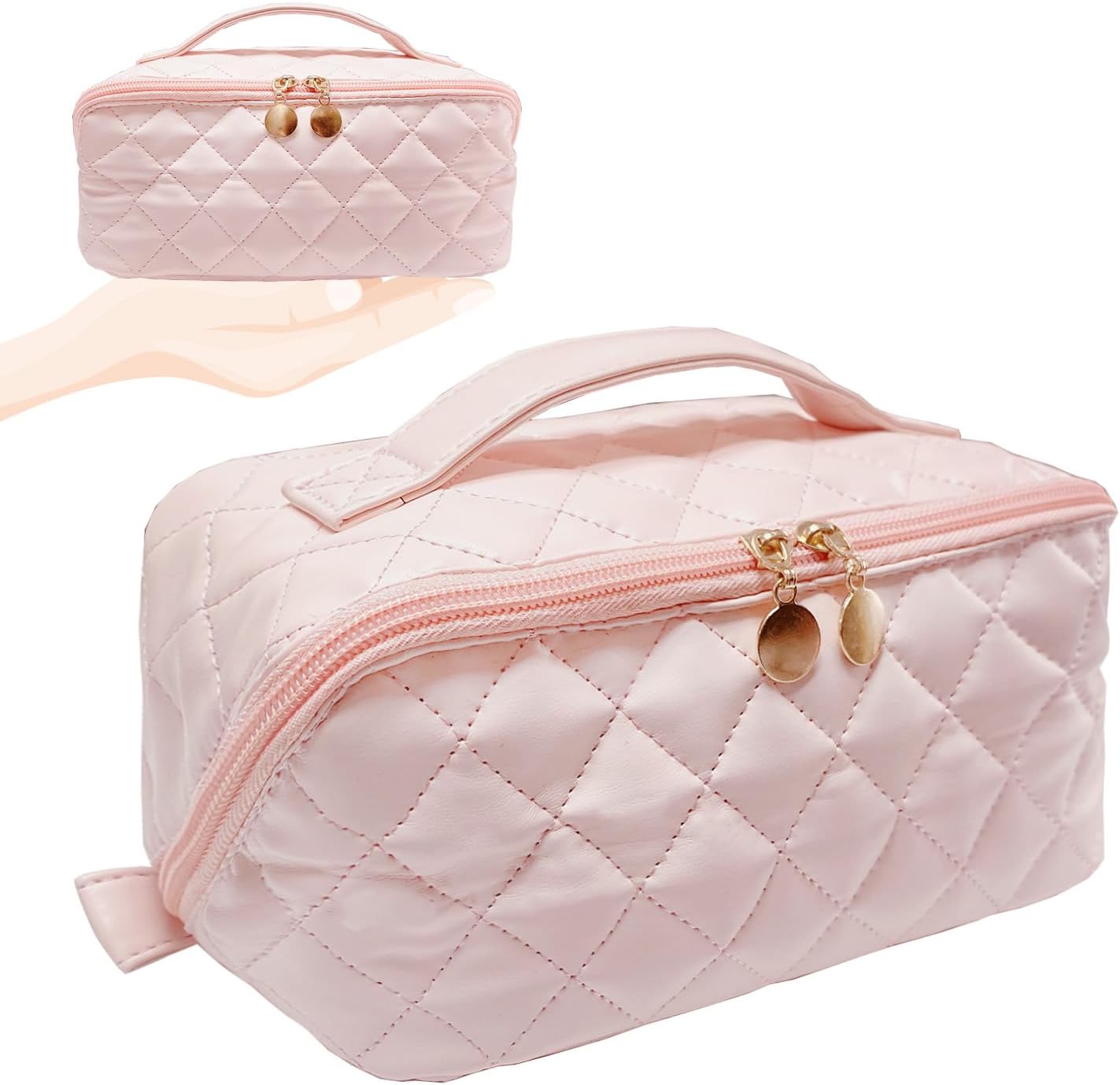 Soft Leather Quilted Travel Makeup Pouch