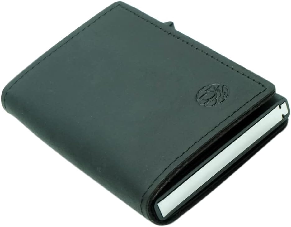 Slim Aluminum & Genuine Leather Card Holder with Magnetic Closure – RFID Blocking Wallet