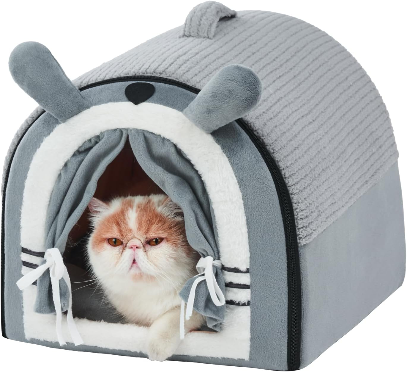 Indoor Cat Cave Cute Portable Beds with Reversible Washable Cushion, Small