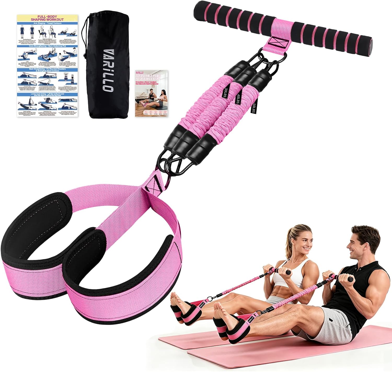 Adjustable Foot Pedal Resistance Band Full Body Home Trainer