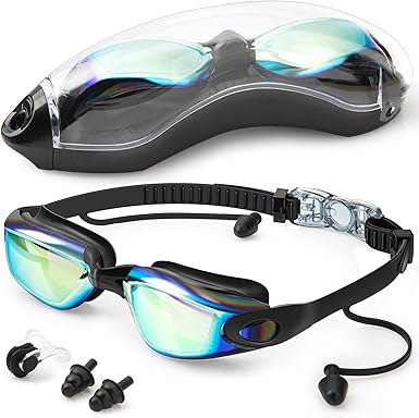 Adult Swimming Goggles Set with Nose Clip and Earplugs