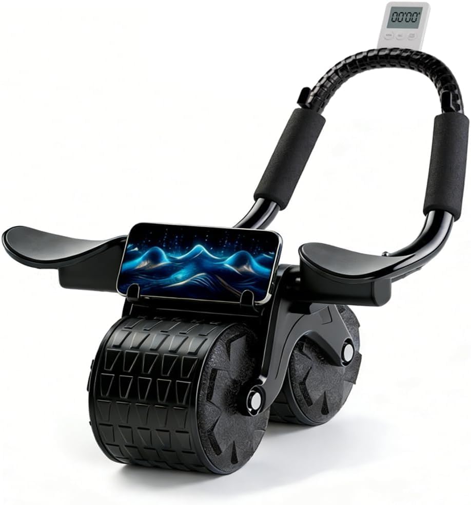 Automatic Rebound Dual-Wheel Ab Roller with Elbow Support