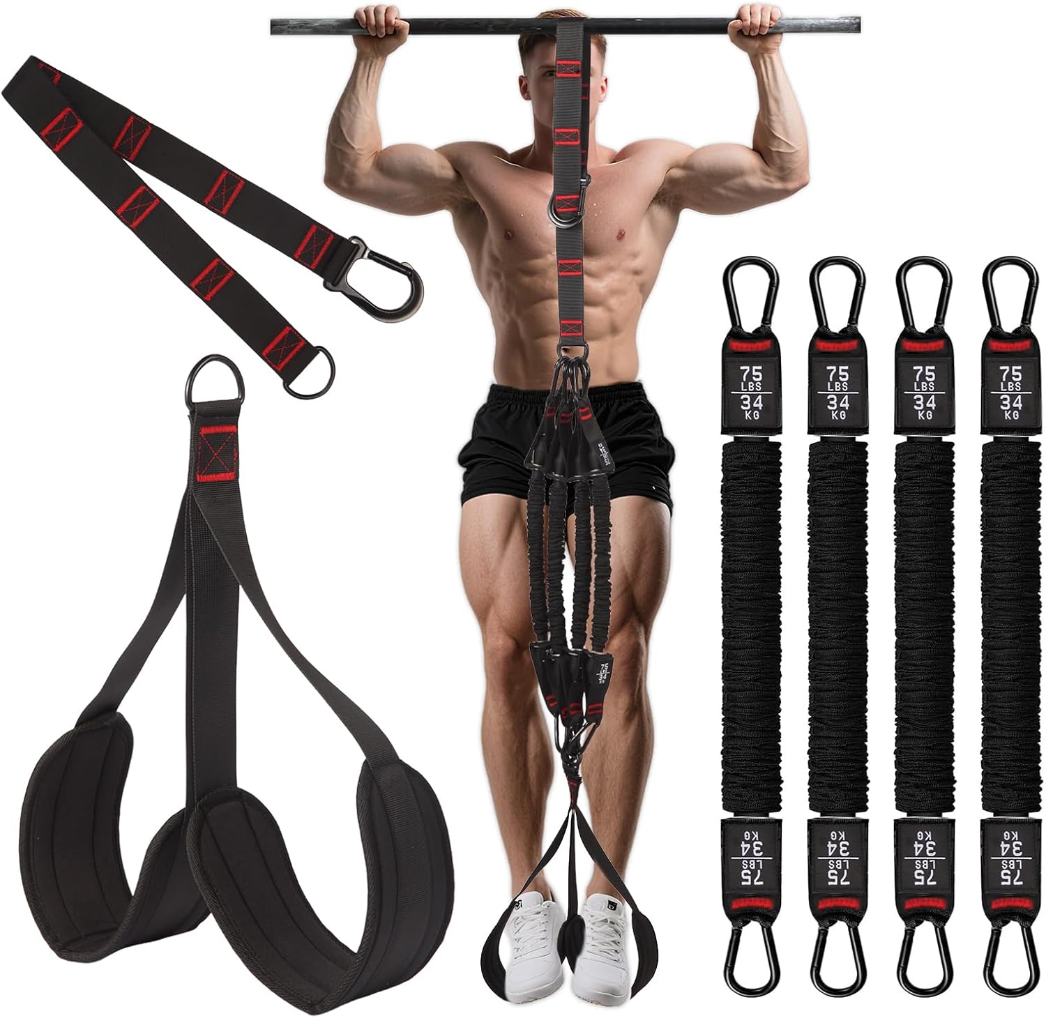 Pull-Up Assistance Belt with 4 Resistance Bands Foot Pedals
