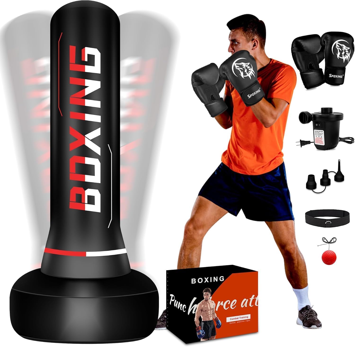 70" Heavy Punching Bag with Boxing Gloves and Electric Air Pump for Beginners