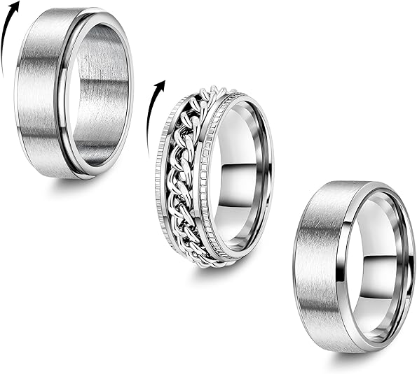 3Pcs 8mm Stainless Steel Band Ring